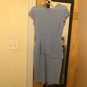 Blue Peplum Dress, Knee Length, Zip Up, Medium